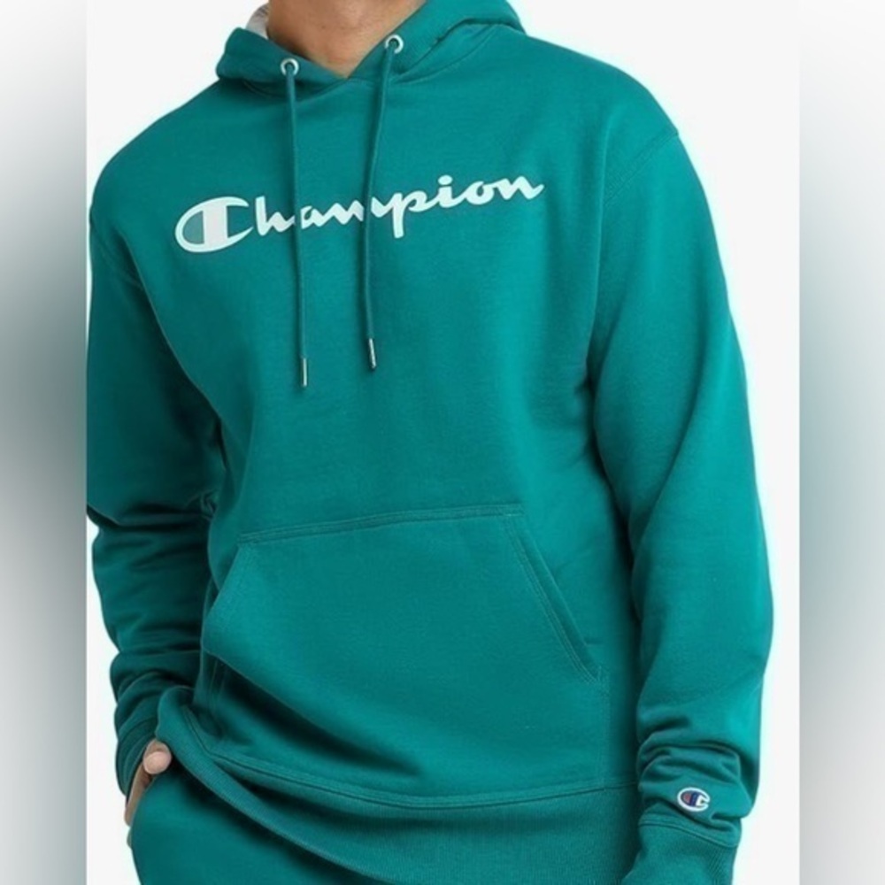 Champion men’s size small teal logo hoodie sweatshirt